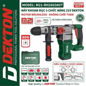 Máy Khoan đục 3 chức năng Dekton M21-RH2603AVT( chưa có pin và sạc)