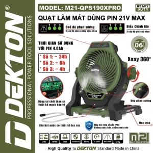 Máy quạt dùng pin dekton m21-qps190xpro có phun sương